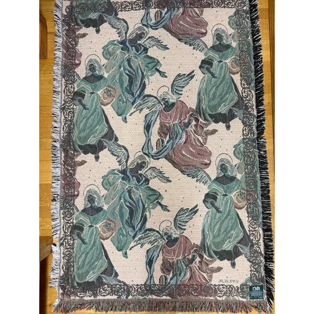 Goodwin Weavers Woven Cotton Angel Tapestry Throw Blanket Black 66x43 Celestial